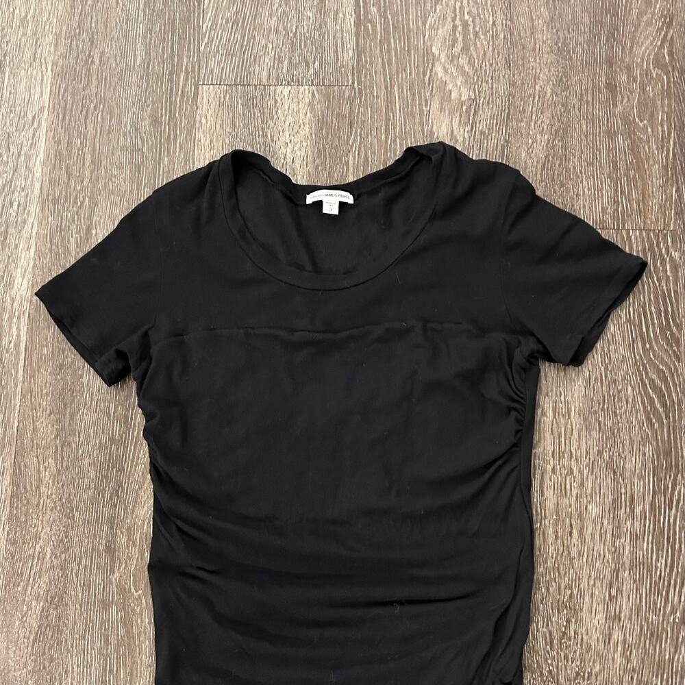 James Perse Black Ruched T-Shirt Midi Dress Women’s Size Large 3 Cotton Stretch - Picture 9 of 16